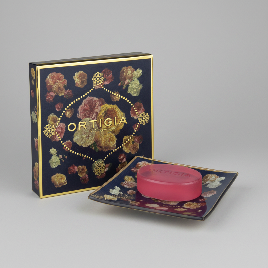 Ortigia Rose Antiche Glass Plate and Soap