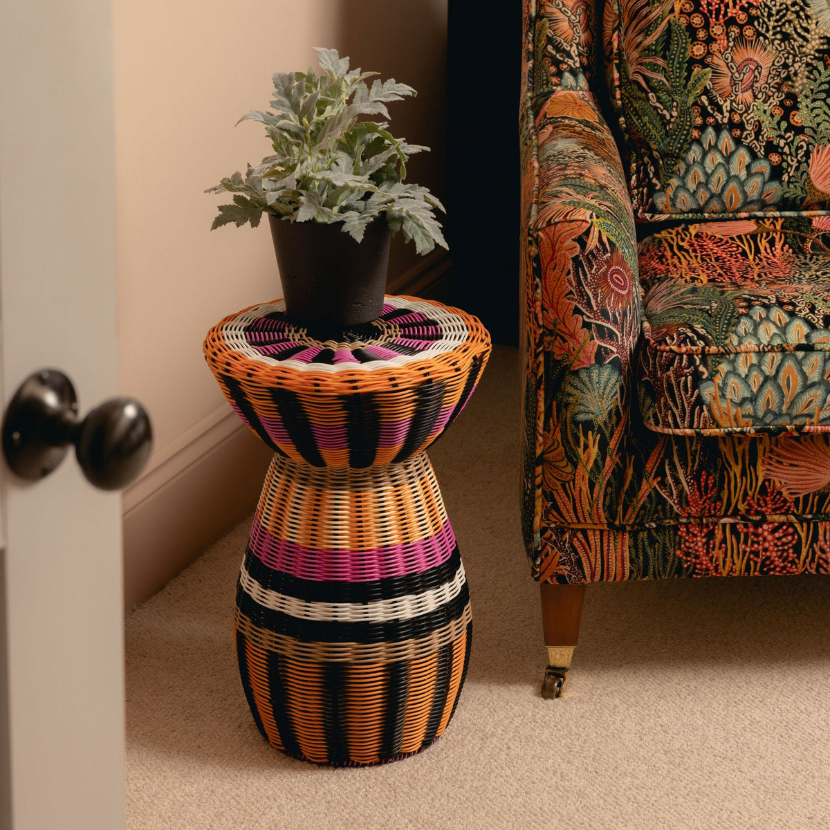 Woven Table in Pink, Orange and Black