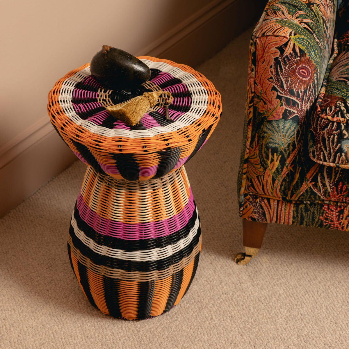 Woven Table in Pink, Orange and Black