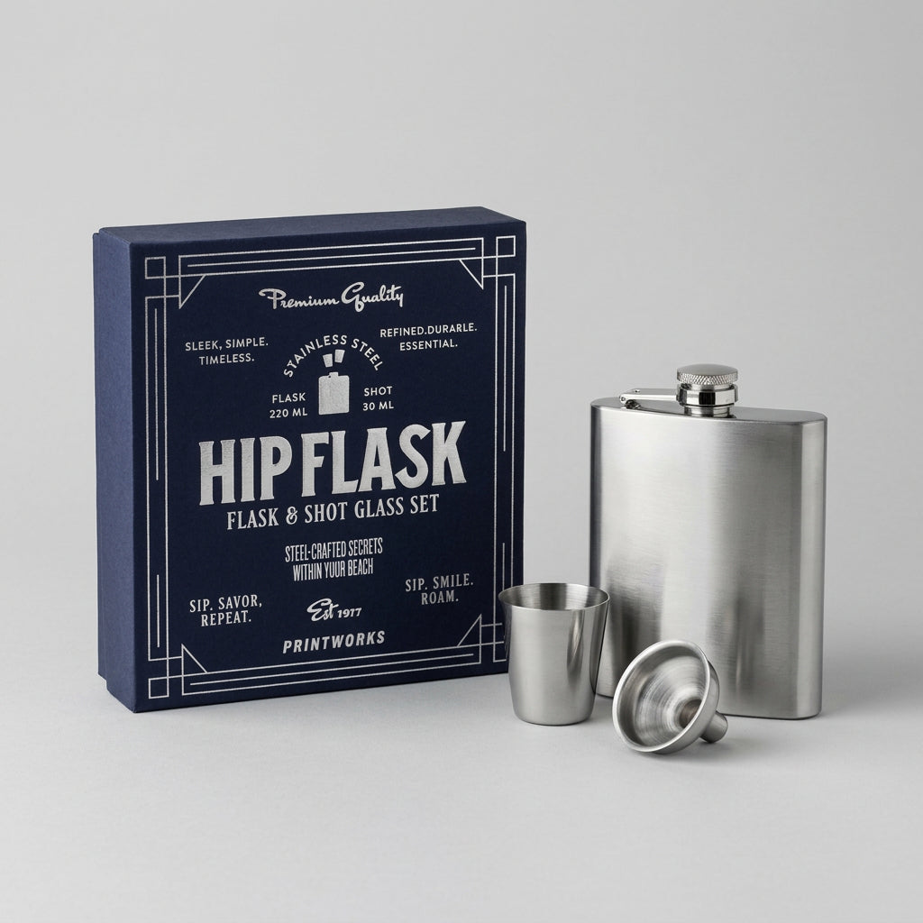 Dark Blue Hip Flask Set in Elegant Box