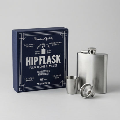 Dark Blue Hip Flask Set in Elegant Box