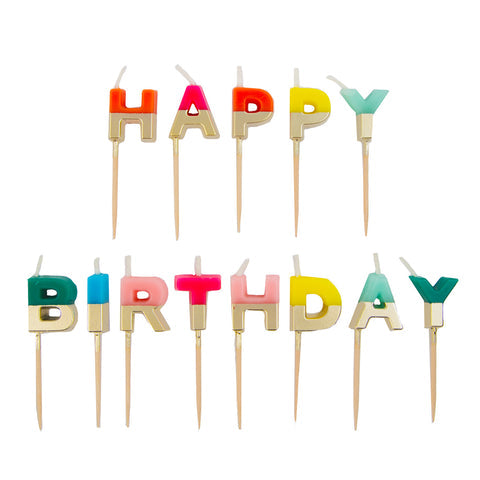 Rainbow Happy Birthday Candles with Gold Detail