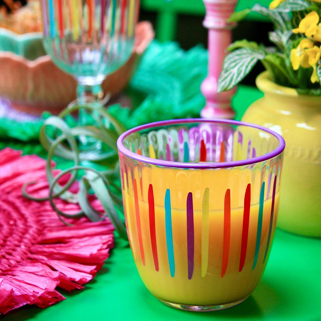 Colourful Striped Glass Tumblers - 6 Pack