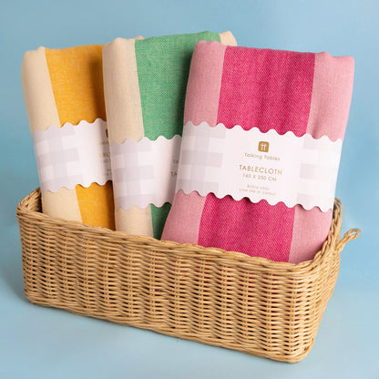 Yellow Stripe Cotton Tablecloth - 160cm x 250cm