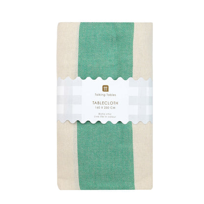 Green Stripe Cotton XL Tablecloth - 160cm x 250cm