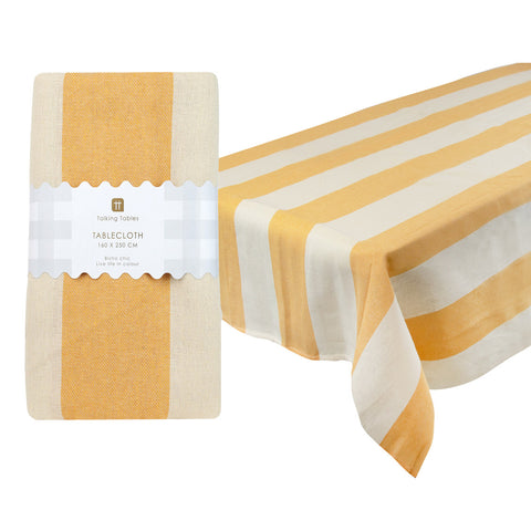Yellow Stripe Cotton Tablecloth - 160cm x 250cm