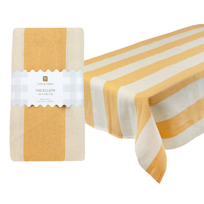 Yellow Stripe Cotton Tablecloth - 160cm x 250cm