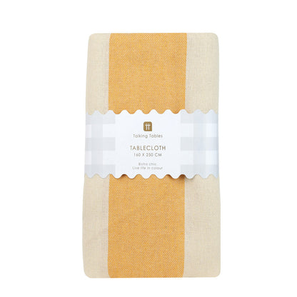 Yellow Stripe Cotton Tablecloth - 160cm x 250cm