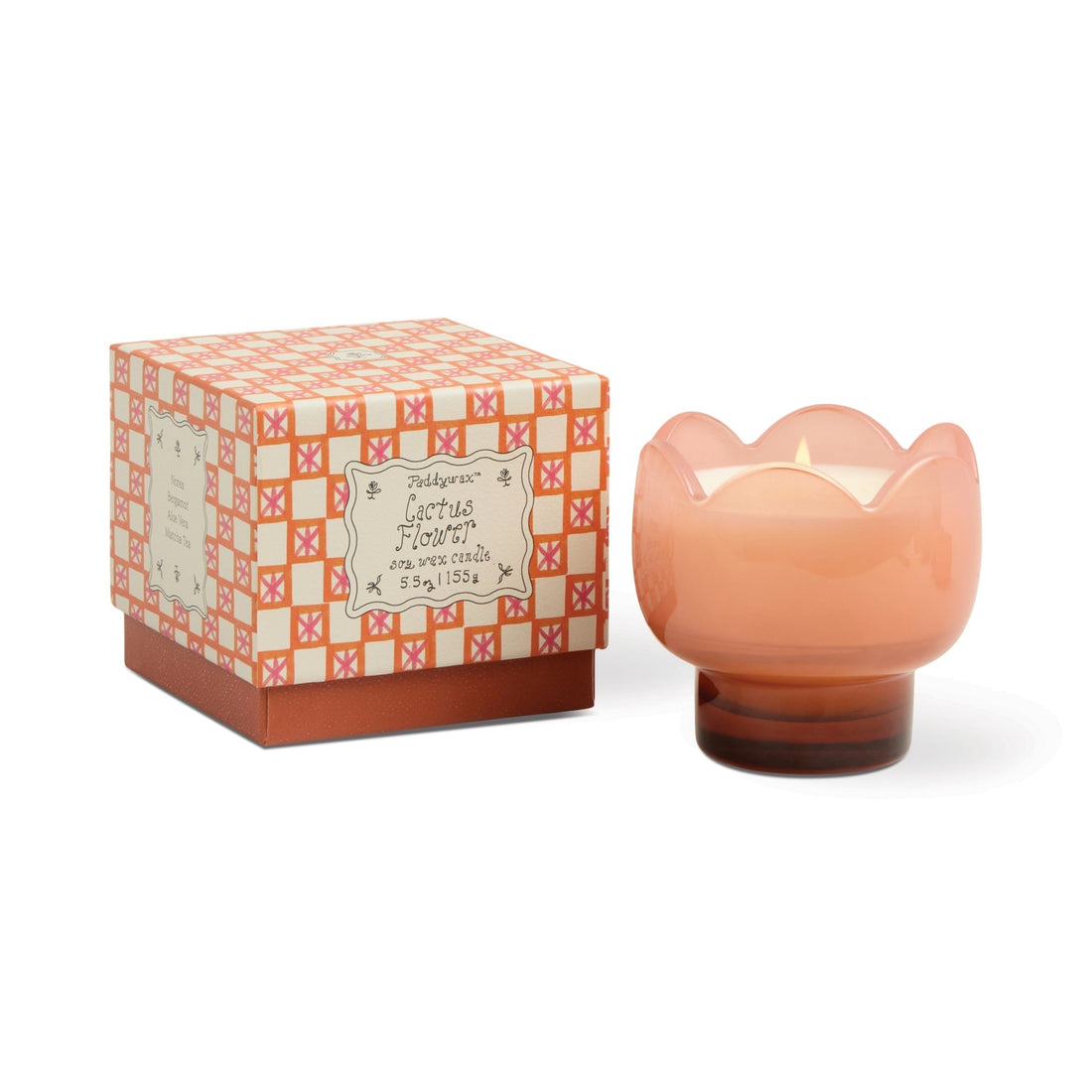 Tulip Glass Candle in Pink and Burnt Orange - Cactus Flower