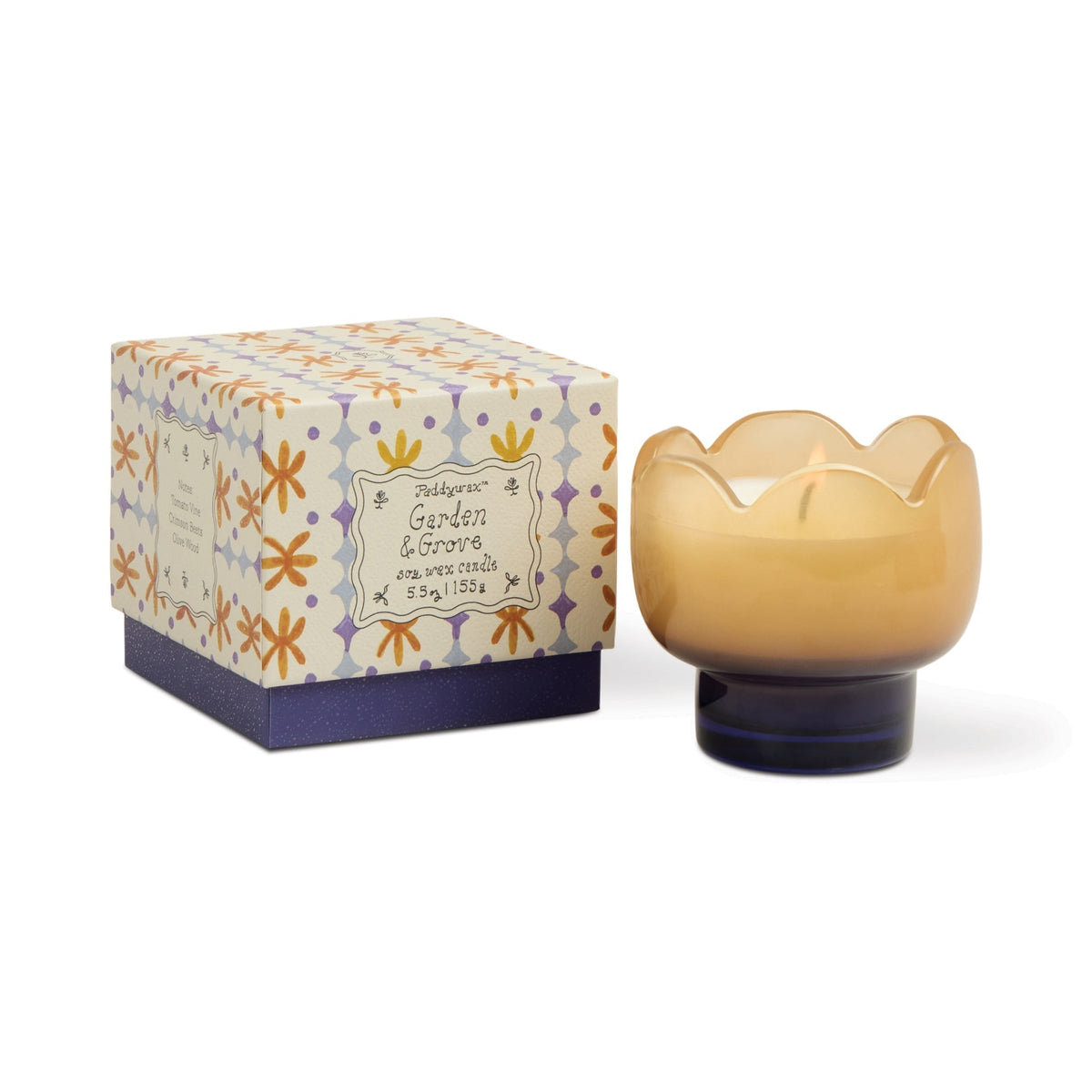 Tulip-Shaped Glass Candle in Orange and Blue - Garden &amp; Grove