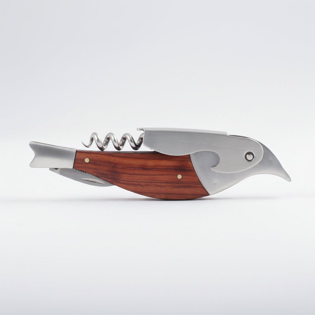 Sleek Sparrow Corkscrew in Stainless Steel and Wood