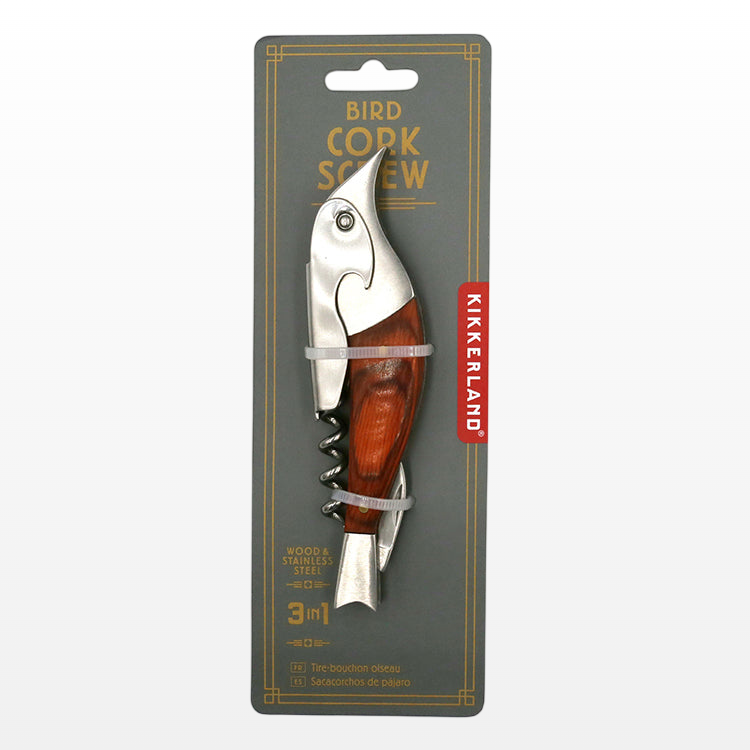Sleek Sparrow Corkscrew in Stainless Steel and Wood
