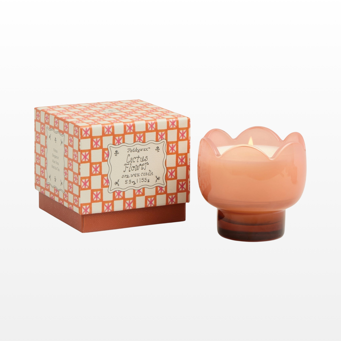 Tulip Glass Candle in Pink and Burnt Orange - Cactus Flower