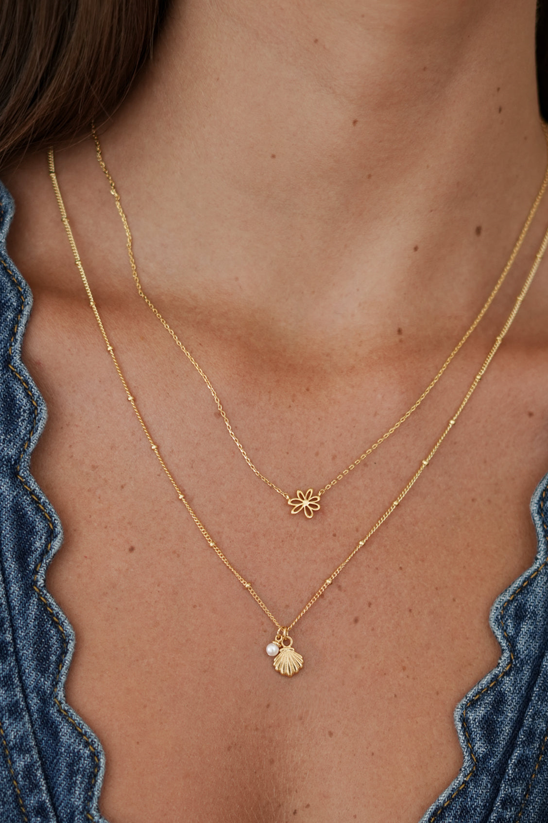 Gold-Plated Seashell and Pearl Necklace