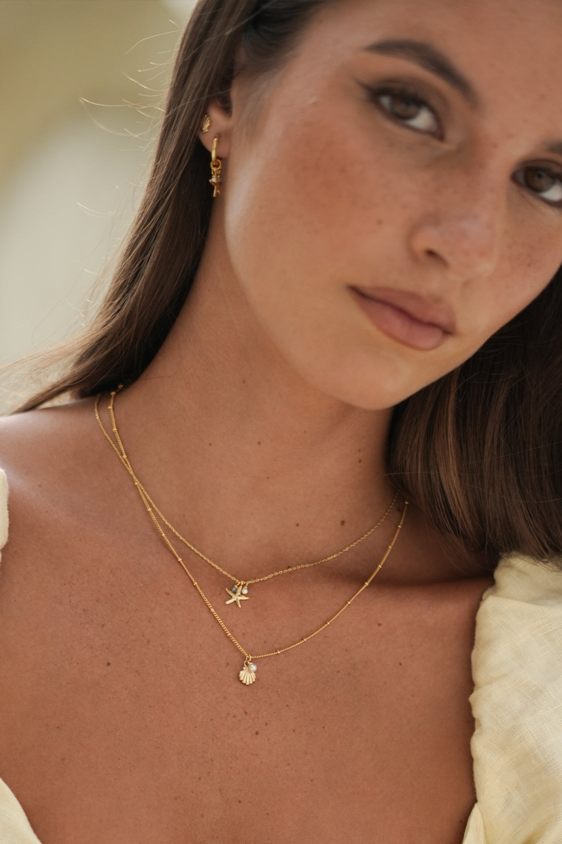 Gold-Plated Seashell and Pearl Necklace