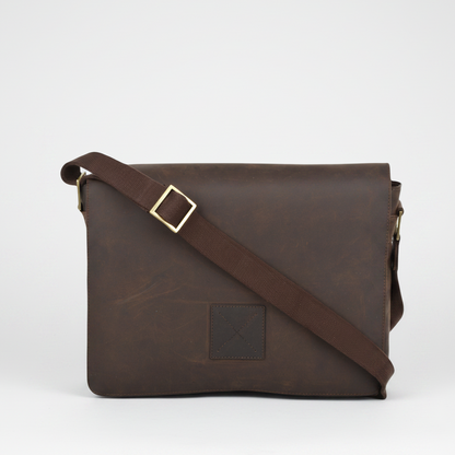 Five Pocket Leather Messenger Bag in Mud