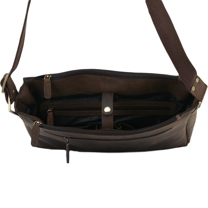 Five Pocket Leather Messenger Bag in Mud