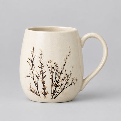 Bea Stoneware Mug in White with Botanical Design
