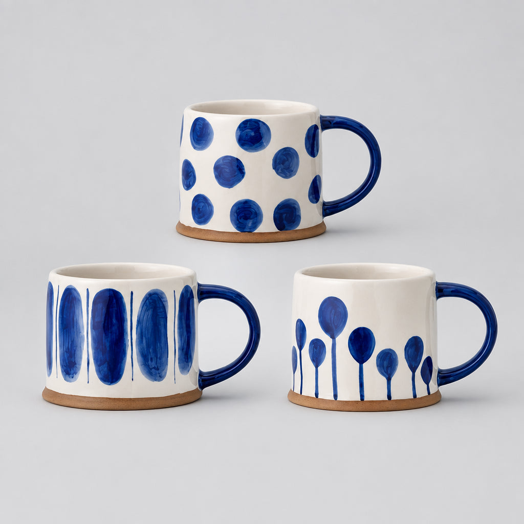 Linora Blue Stoneware Mug Set of 3