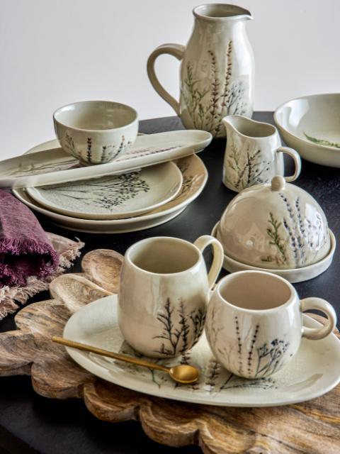 Bea Stoneware Mug in White with Botanical Design