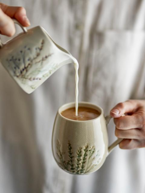 Bea Stoneware Mug in White with Botanical Design