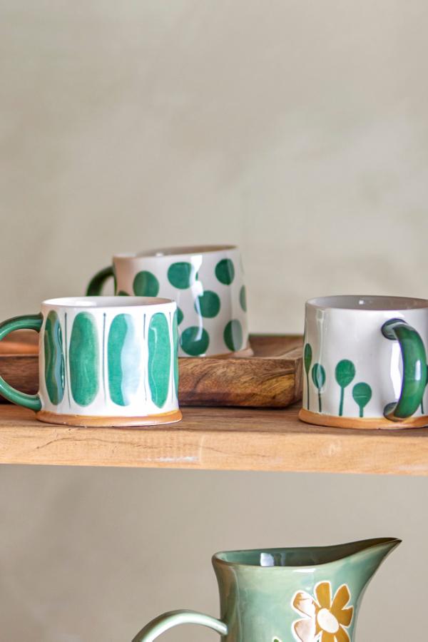 Linora Green Stoneware Mug Set of 3