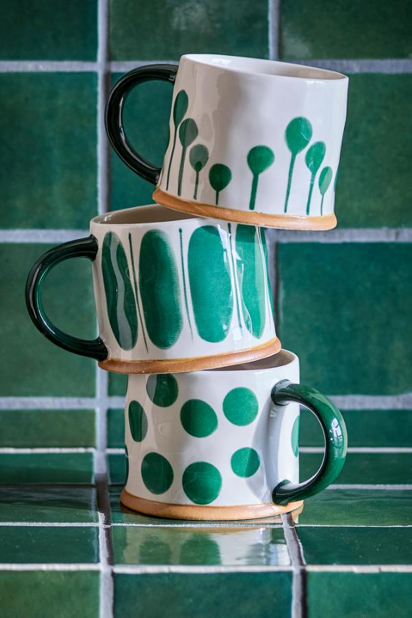 Linora Green Stoneware Mug Set of 3