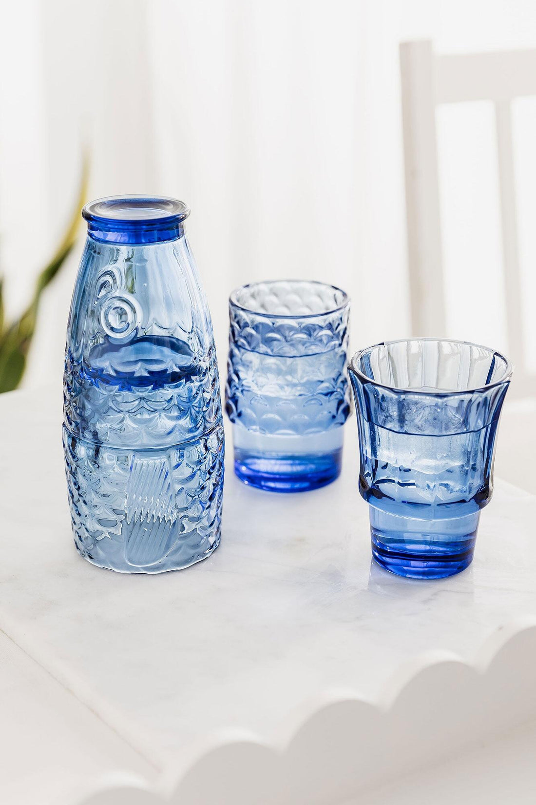 Fish Stacking Glasses - Set of 4 Blue Tumblers