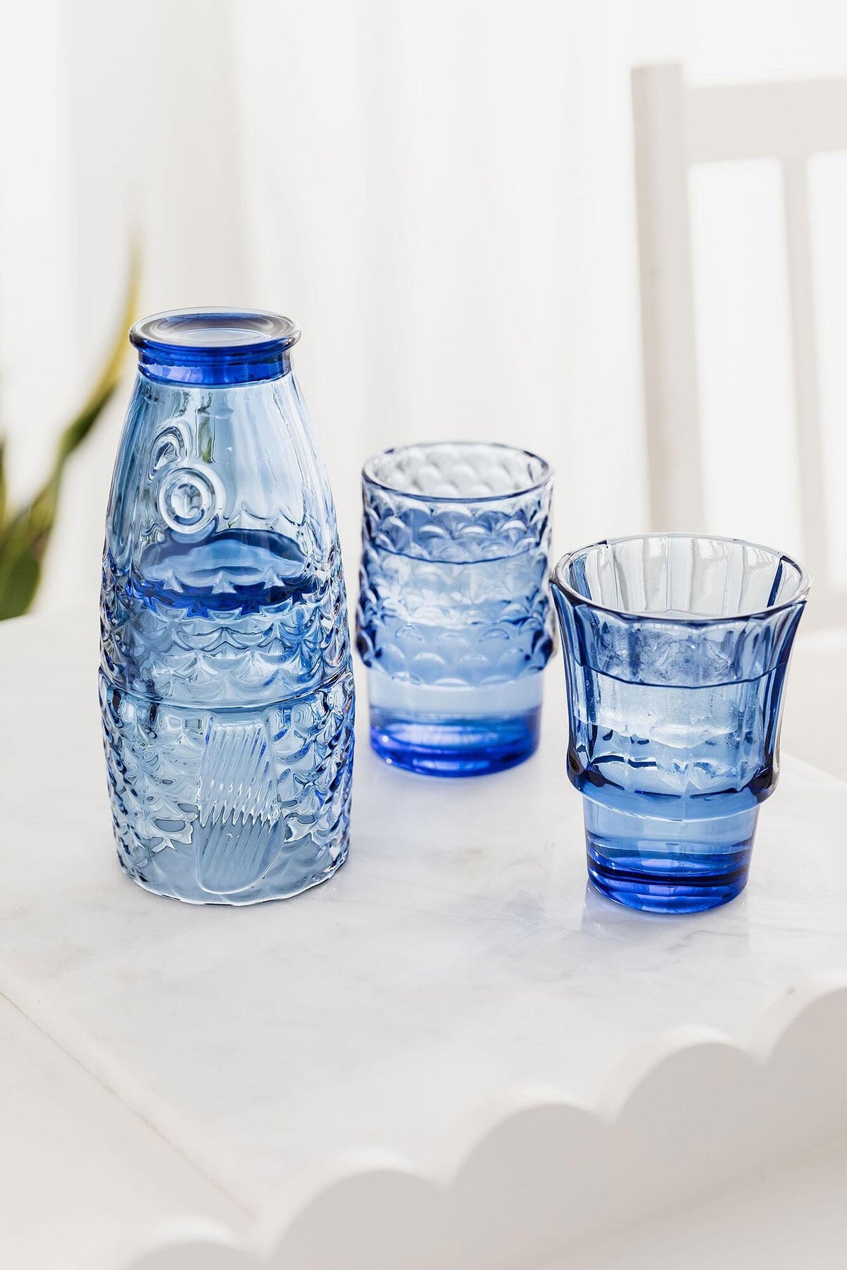 Fish Stacking Glasses - Set of 4 Blue Tumblers