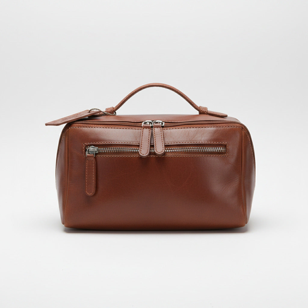 Chestnut Leather Washbag: K-49