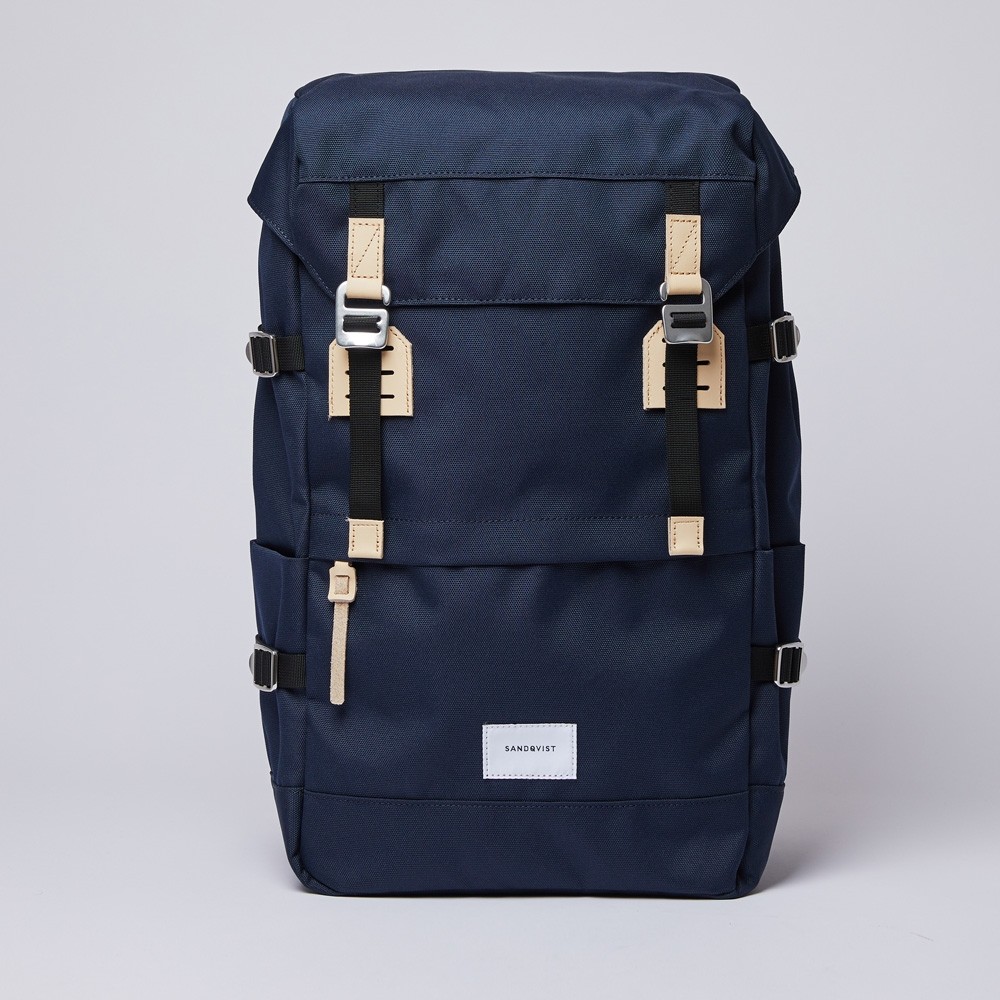 Navy Blue Backpack With Brand Patches Navy Blue Backpack With Brand Patches