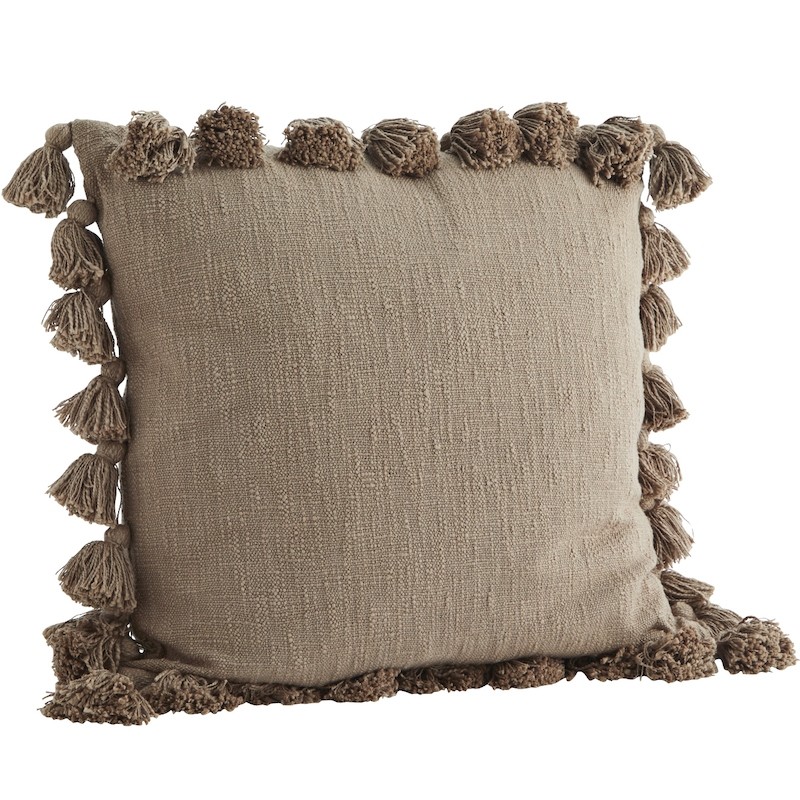 Madam Stoltz Cushion Cover with Tassels Greige