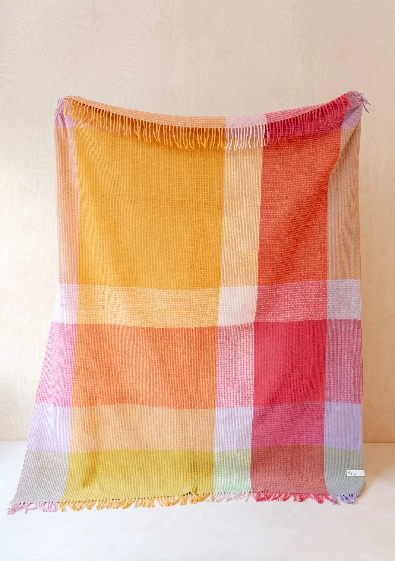TBCo Recycled Wool Blanket in Rainbow Waffle Block Check