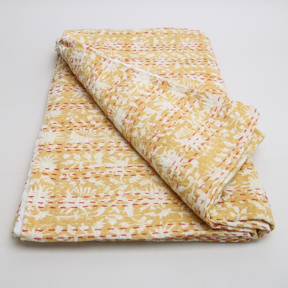 Claire Beaugrand - 'Yellow' Printed Cotton Bedspread