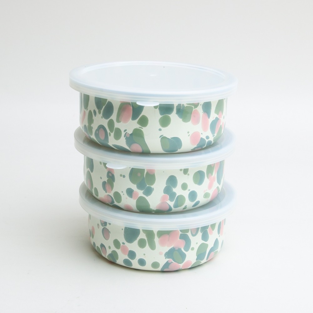 Enamel Splatterware Container Sage/Hibiscus