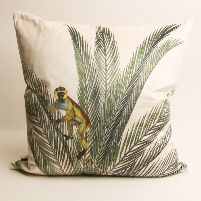 Vanilla Fly Velvet Cushion Monkey with Ferns