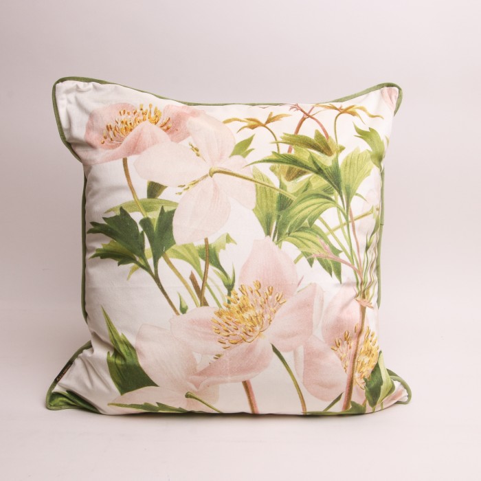 Vanilla Fly, Pink Open Bloom Velvet Cushion