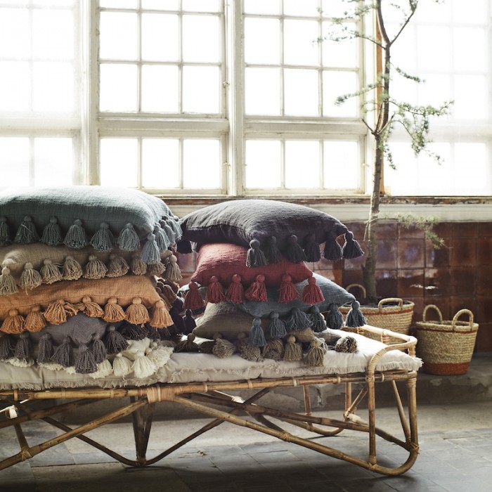 Madam Stoltz Cushion Cover with Tassels Greige