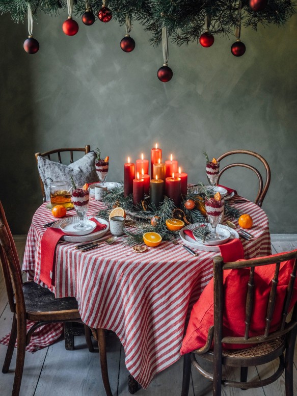 Lovely Linen Misty Edge Tablecloth Carnival Stripe