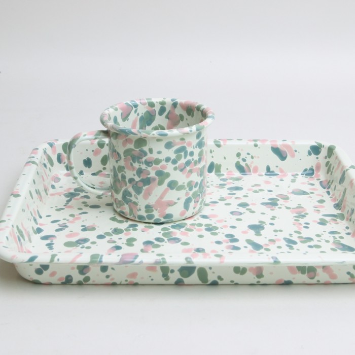 Enamel Splatterware Mug Sage/Hibiscus